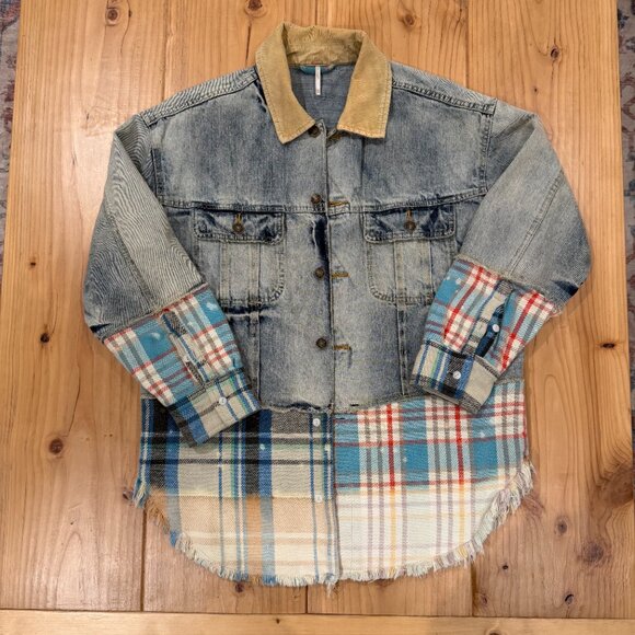 Free People Sirius Plaid Mixed Denim Jacket - Size XS/S - Picture 6 of 7